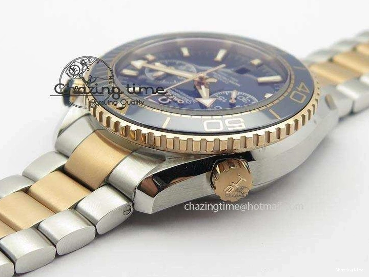 0320 FlexibleFit Seamaster Professional Chrono SS RG Blue Ceramic Blue Dial On SS RG Bracelet A 8211